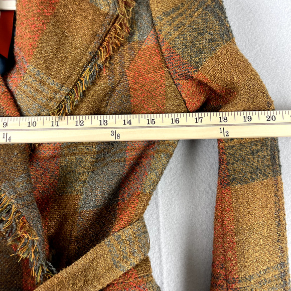 Anthropologie Cartonnier Plaid Wrap Blazer Women 0 Brown Fringe Tweed Fall - Picture 12 of 16